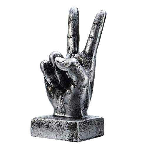 Nice purchase Hand Finger Gesture Desk Statues Fingers Sculpture Creative Home Living Room Cabinet Shelf Decoration (Victory Gesture in Silver)