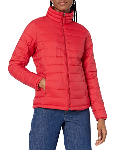 Amazon Essentials Women's Lightweight Long-Sleeve Water-Resistant Packable Puffer Jacket (Available in Plus Size), Red, Large