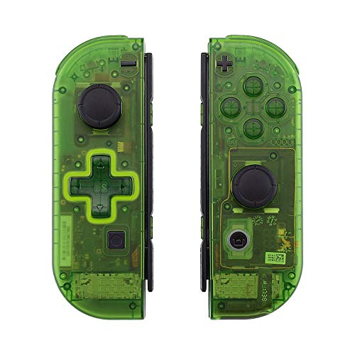 eXtremeRate Transparent Clear Green Joycon Handheld Controller Housing (D-Pad Version) with Full Buttons, Replacement Shell Case for Nintendo Switch & Switch OLED Joy-Con – Console Shell NOT Included