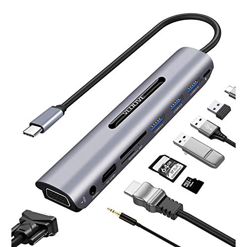 USB C Hub HDMI VGA Adapter-[Upgraded] VEOOVE 9 Port USB Type C to HDMI 4K for Samsung Dex Station for Galaxy S10/S9/S8 Note 9/8, Compatible with MacBook Pro 2018 2017/Air 2018/2019 More(Space Grey)