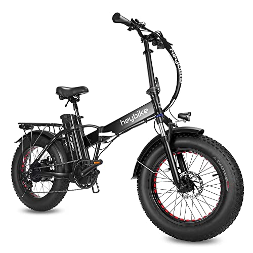 Heybike Mars Electric Bike Foldable 20' x 4.0 Fat Tire Electric Bicycle with 500W Motor(Peak 850W), 48V 12.5AH Removable Battery and Dual Shock Absorber for Adults