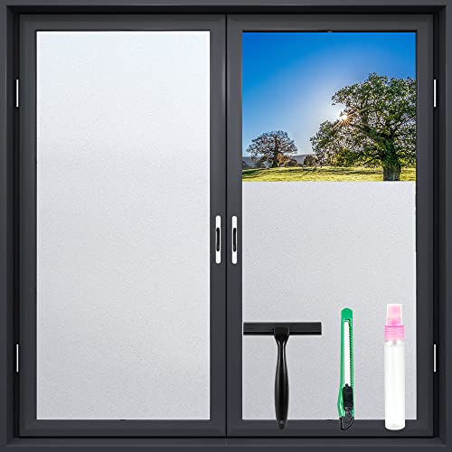 Frosted Glass Window Film with Tools,Reusable Window Privacy Film,Static Clings Window Film Kit for Home Bathroom and Office. (Pure, 17.5Inch×78.7Inch)