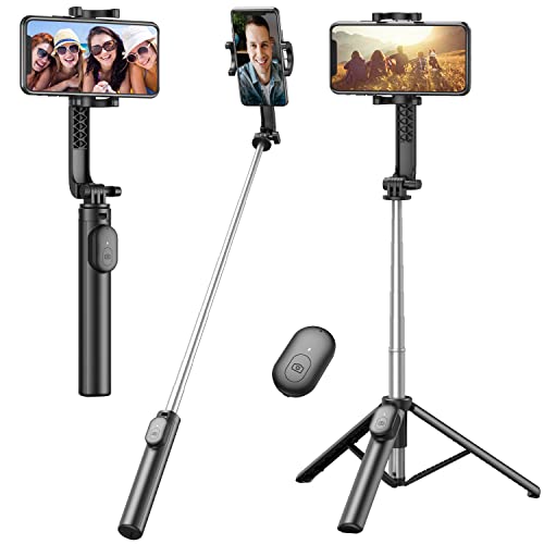 Selfie Stick, Extendable Selfie Stick Tripod with Wireless Remote & Phone Holder, Portable Phone Tripod for Group Selfie/Live Streaming/Video Recording, Compatible with iPhone & Android Devices
