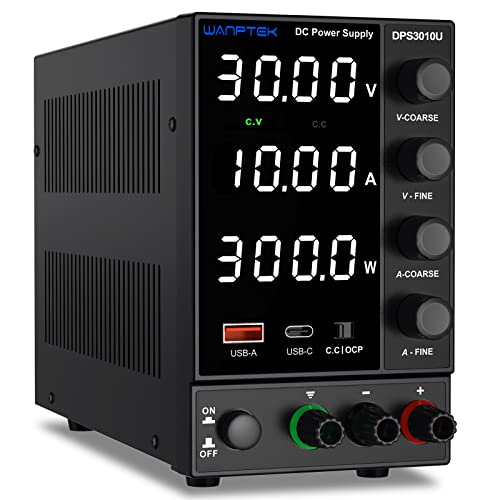 DC Power Supply Variable, Adjustable Switching Regulated Power Supply (30V 10A) with Encoder Coarse & Fine Adjustments Knob, Bench Power Supply with USB & Type-C Quick-Charge Interface