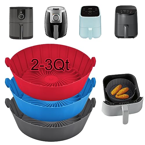 SIUDANGKA Silicone Air Fryer Liners for 2qt Air Fryer, 3 Pack Non-Stick Air Fryer Parchment Paper Air Fryer Liners Compatible with Ninja AF080 Mini, Instant Vortex 2-QT, CHEFMAN Small, COSORI Small