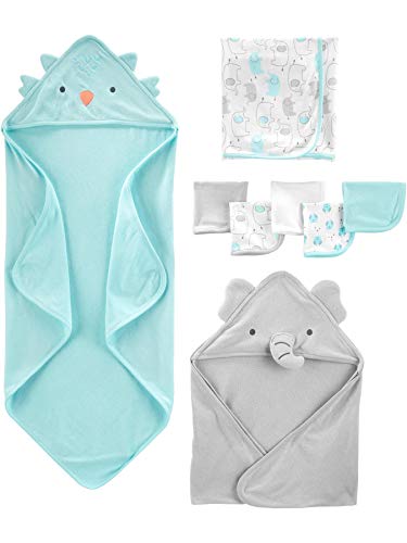 Simple Joys by Carter's Unisex Babies' 8-Piece Towel and Washcloth Set, Aqua Blue/Grey, One Size