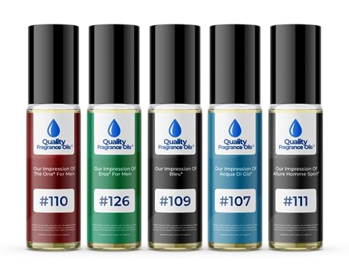 Men's Top 5 Cologne Impressions (Generic Versions of Designer Fragrance) Sampler Gift Set of 5 10.35ml Roll-ons