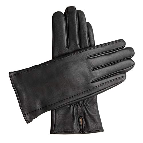 Downholme Classic Leather Cashmere Lined Gloves for Women (Black, L)