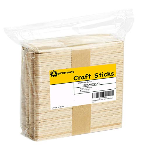 200 Pcs Natural Wooden Food Grade Craft Sticks - Ice Cream Stick - Popsicle - 4.5 inch Length - Suit Crafting, Stirring, Paddle, Waxing, Small Ice Pop Stick for DIY Kids Popcicle - Apremont