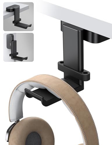 Lamicall Headphone Holder, Sticky Headset Stand - Under Desk Headphone Hanger, Rotable Adhesive Headset Hook Holder, Headset Mount with Cable Organizer, for All Headset Like HyperX, Sennheiser, Black