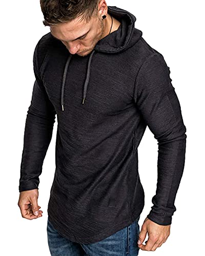 Lexiart Mens Fashion Athletic Hoodies Sport Sweatshirt Solid Color Fleece Pullover Black L