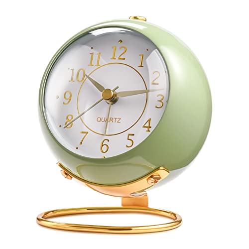 Tetino Analog Alarm Clocks,Retro Backlight Cute Simple Design Small Desk Clock with Night Light,Silent Non-Ticking,Battery Powered,for Kids,Bedroom,Travel,Kitchen,Bedside Desktop.(Green)