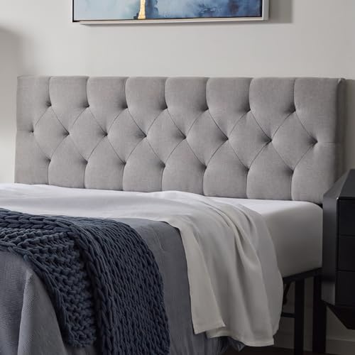 LUCID Mid-Rise Upholstered Headboard - Diamond Tufted - Padded Polyester - Adjustable Height from 34” to 46” - Easy Assembly - Bed Frame or Wall Mount - Sturdy - Stone - Queen Size