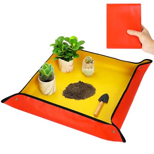 Ossaag Repotting Mat for Indoor Plant Transplanting and Potting Soil Mess Control, Waterproof Plant mat for Plant Lover (Orange-26.8' x 26.8')