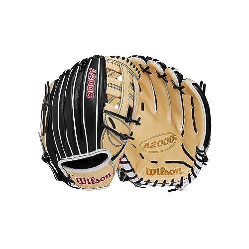 Wilson 2024 A2000 1750 12.5” Outfield Baseball Glove - Right Hand Throw, Black/Blonde/Red