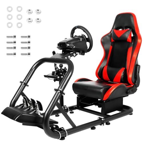 Marada Racing Stand Simulator with Red Racing Seat Adjustable Fit for Logitech G25 G27 G29 G920, Thrustmaster T80 T150，Fanatec Wheel, Pedals,and Shifter Not Included