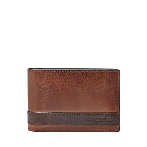 Fossil Men's Quinn Leather Slim Minimalist Bifold Front Pocket Wallet, Brown, (Model: ML3650200)