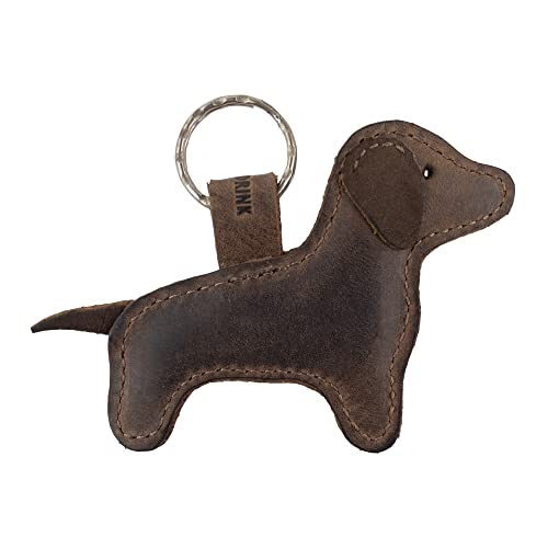 Hide & Drink, Dog Shaped Keychain, Dachshund Keyring, Cute Stuffed Animal Ornament, Full Grain Leather, Handmade Key Holder, Bourbon Brown