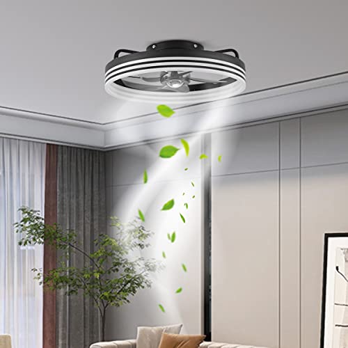 Letmarey Flush Mount Low Profile Ceiling Fans with Lights and Remote Control, 18' Modern Ceiling Fan Light 5 Blades 6 Speed Reversible LED Dimmable, for Indoor Installation. (Black)