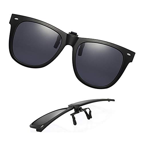 OopsMi Clip-on Sunglasses Polarized Unisex Anti-Glare Driving Glasses With Flip Up for Prescription Glasses (Black Lens)