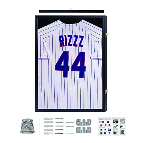 IHEIPYE Jersey Display Case Jersey Frame Large Shadow Box Lockable with 98% UV Protection Acrylic and Hanger for Baseball Basketball Football Soccer Hockey 2XL Sport Jersey Shirt,Black