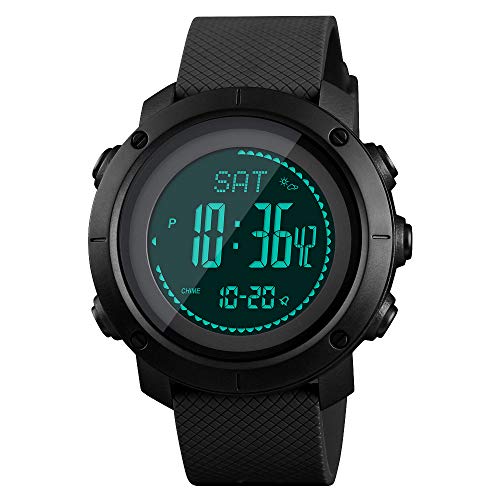 SKMEI Mens Compass Watch, Digital Sports Watch Pedometer Altimeter Barometer Temperature Military Waterproof Wristwatch for Men Women