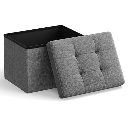 SONGMICS Small Folding Storage Ottoman, Foot Rest Stool, Cube Footrest, 12.2 x 16.1 x 12.2 Inches, 286 lb Load Capacity, for Living Room, Bedroom, Home Office, Dorm, Dark Gray ULSF102G01