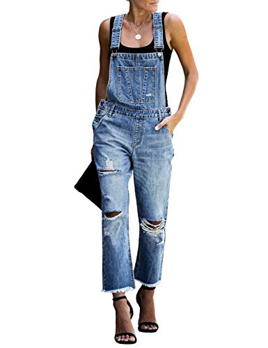 luvamia Women's Casual Distressed Adjustable Denim Bib Overalls Jeans Pants Jumpsuits Blue Size Medium