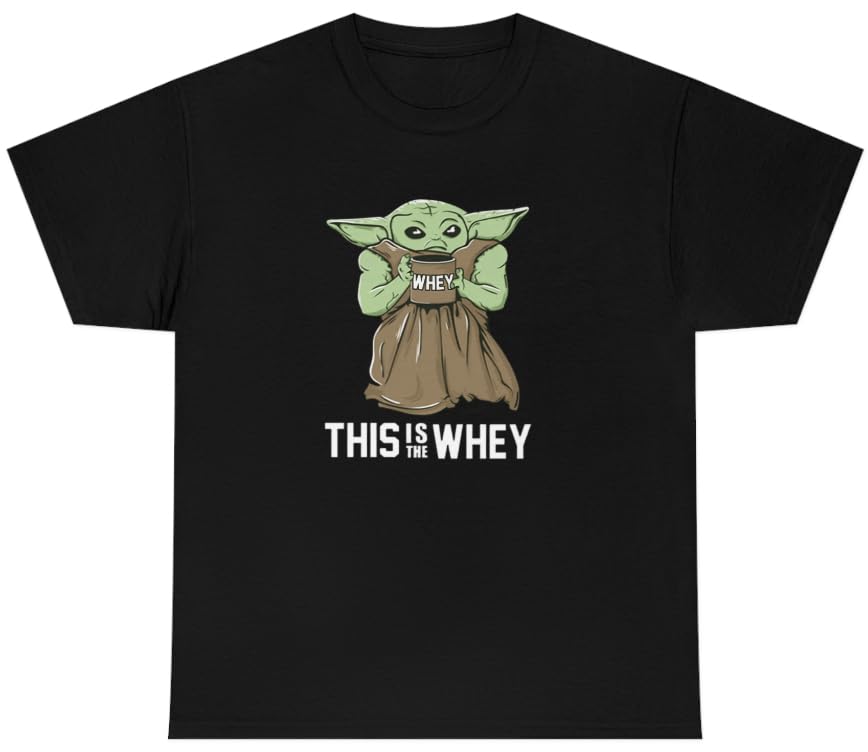 Mens This is The Whey T Shirt Funny Gym Protein Starwars Baby Yoda Humor Tee (Black, L)