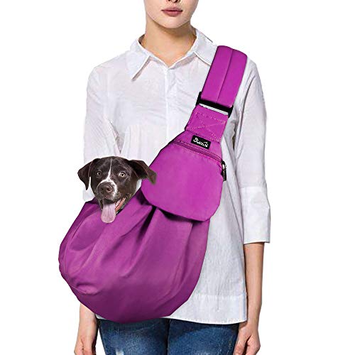 SlowTon Dog Carrier Sling, Thick Padded Adjustable Shoulder Strap Dog Carriers for Small Dogs, Puppy Carrier Purse for Pet Cat with Front Zipper Pocket Safety Belt Machine Washable (Fuchsia M)