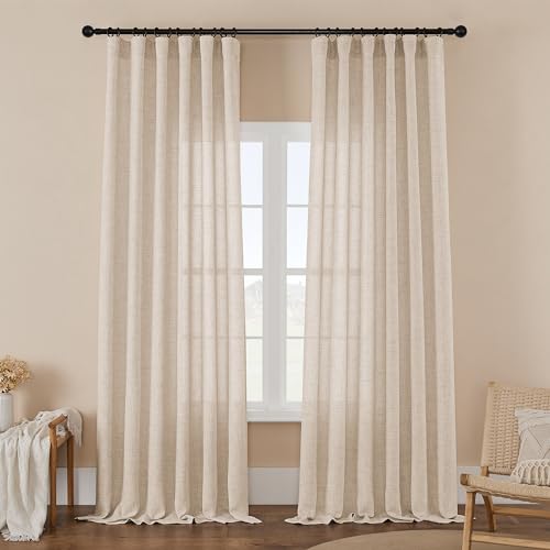 DUKIYO Semi Sheer Linen Curtains 96 Inches Long Light Grey, Rustic Farmhouse Curtains for Living Room Bedroom, Long Drapes with Rod Pocket Hook Belt Light Filtering Privacy Added 50 x 96 2 Panels