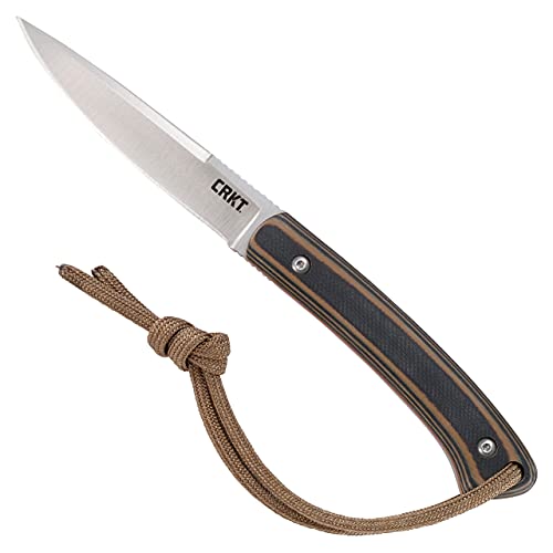 CRKT Biwa Fixed Blade Knife with Sheath: Lightweight Hunting Knife, Drop Point Blade with Friction Grooves, G10 Handle, Nylon Sheath with Multiple Carry Options 2382