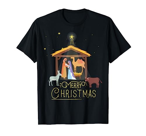 Merry Christmas - Nativity Scene North Star - Baby Jesus Short Sleeve T-Shirt
