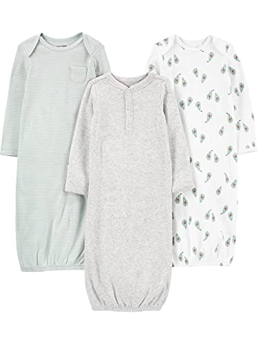 Simple Joys by Carter's Baby 3-Pack Neutral Cotton Sleeper Gown, Avocados/Heather/Stripe, Newborn