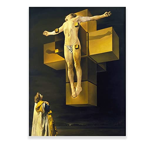 KWAY Salvador Dali Prints - Crucifixion Corpus Hypercubicus Canvas Art - Surrealist Oil Painting Wall Decor - Religious Wall Decor for Living Room Bedroom Unframed 12x16in/30x40cm