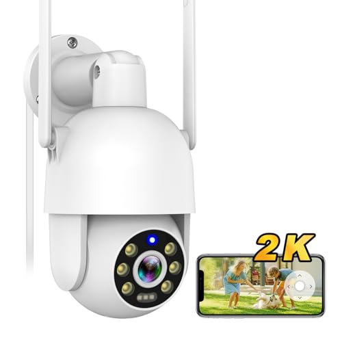 MaxiViz Security Cameras Outdoor, 360° PTZ Cameras for Home Security Outside with Auto Motion Tracking, 2K FHD Color Night Vision, IP66 Weatherproof, 2-Way Talk, 2.4GHz Wi-Fi, Cloud/SD Storage