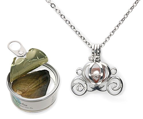 Pearlina Princess carriage Cultured Pearl Oyster Necklace Set Silver-tone Cage w/Stainless Steel Chain,18