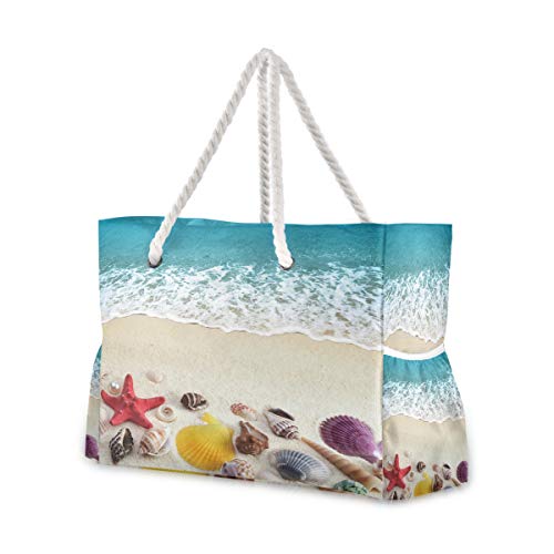 Large Beach Bags Top Handle Handbags Shoulder Tote Bag Canvas Totes Water Resistant Bags for Gym Travel Daily Sea Shells On Beach