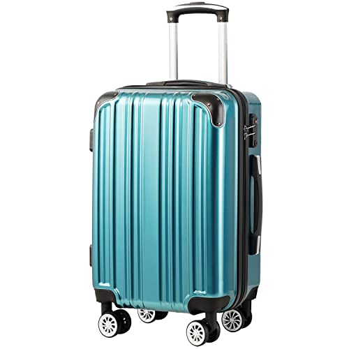 Coolife Luggage Expandable(only 28') Suitcase PC+ABS Spinner 20in 24in 28in Carry on (green new, S(20in)_carry on)