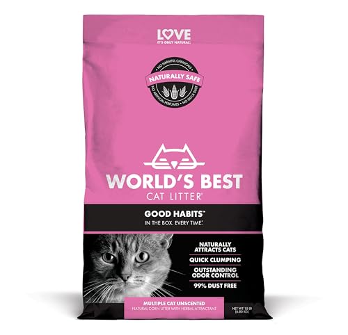 WORLD'S BEST CAT LITTER Good Habits Attractant Cat Litter, 15-Pounds - Natural Plant-Based Attractant, Quick Clumping, 99% Dust Free & Made in USA - Ideal for Training with Outstanding Odor Control