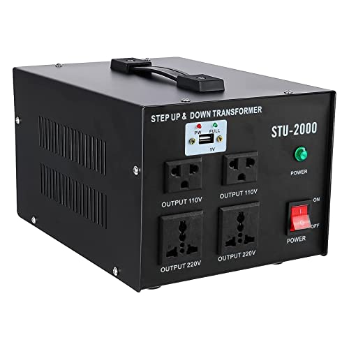 YaeCCC 2000VA Voltage Converter Transformer Heavy Duty Step Up and Down Transformer 110 to 220V with USB Port