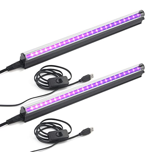 GREENIC Led Black Light Bar, 10W 1ft USB UV Blacklight Tube, Glow in The Dark Party Supplies for Halloween Decorations, Room, Body Paint, Poster, Urine Detection, 2 Pack