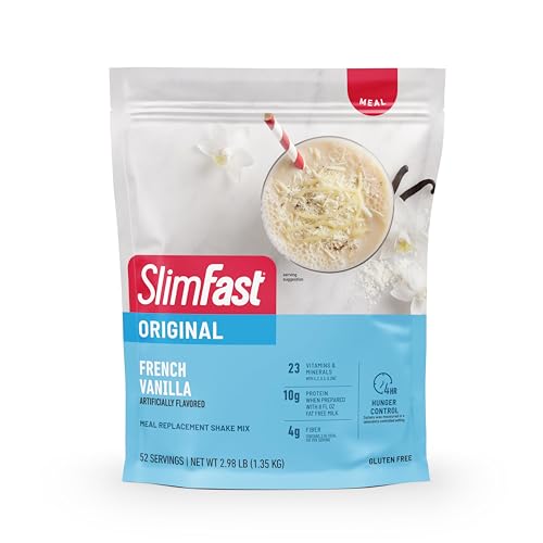 SlimFast Meal Replacement Powder, Original French Vanilla, Shake Mix, 10g of Protein, 52 Servings