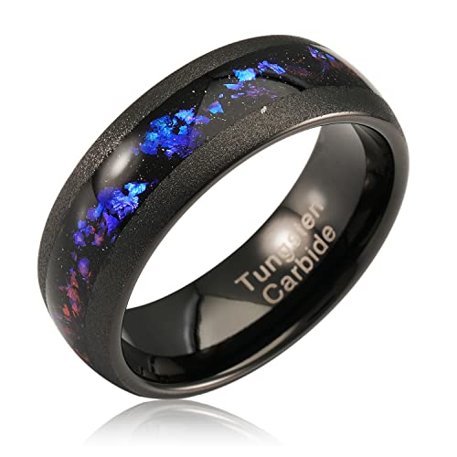 100S JEWELRY Men's Tungsten Rings, Orion Nebula Opal Galaxy Inlay, Black Sandblasted Crystalline Finish, Ideal for Engagement, Promise, Wedding Band, Durable & Distinctive, Sizes 6-16 (Tungsten, 10)