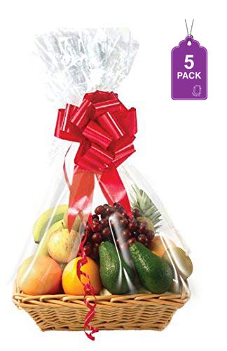 Purple Q Crafts Clear Basket Bags, Large Clear Cellophane Wrap for Baskets & Gifts 24'x30' (5)