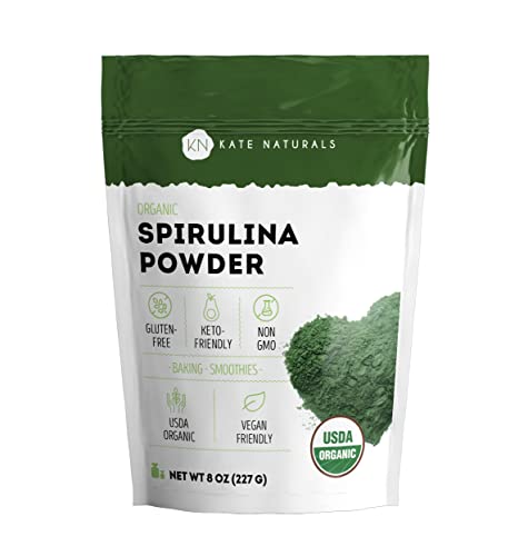 Kate Naturals Organic Spirulina Powder (8 oz) for Immune Support and Antioxidants. USDA Certified. Natural. Non-GMO. Gluten-Free. Nutrient Dense Superfood Supplement