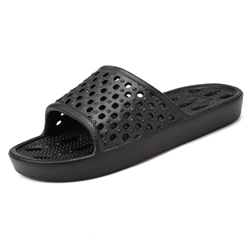 clootess Shower Shoes Slide for Women and Men Bath Slipper Sandal Bathroom Pool Non-Slip Quick Drying EVA Holes Black 44.45