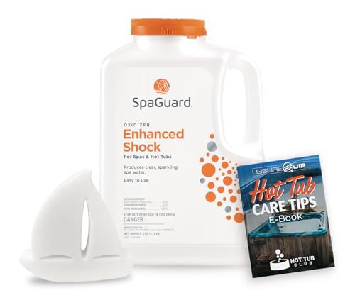 SpaGuard Enhanced Shock 6lb Multi-Purpose Granular Hot Tub Oxidizer with LeisureQuip ScumBoat Floating Scum Absorber and LeisureQuip Digital Hot Tub Care Ebook
