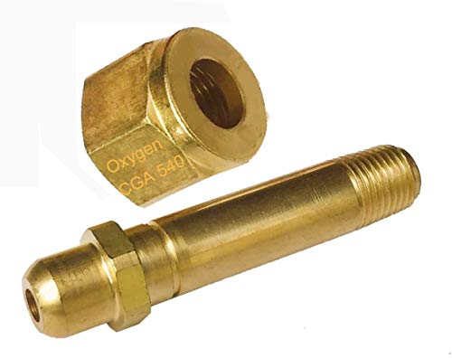 CGA-540 Nut & 3' x 1/4' NPT Stem Nipple, Oxygen Regulator Inlet to Tank Fitting