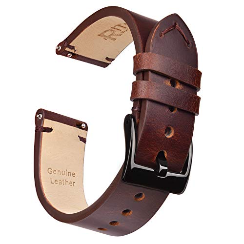 Ritche Quick Release Leather Watch Band 18mm 20mm 22mm Genuine Watch Strap for Men and Women, Coffee / Black, 22 mm, Classic